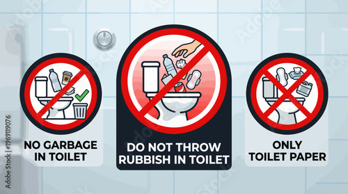 Please do not flush, feminine products, baby wipes, trash, paper towels, diapers in toilet. Information Vector