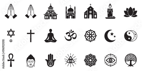Religious, Spiritual, Sacred Symbols, Icons Set