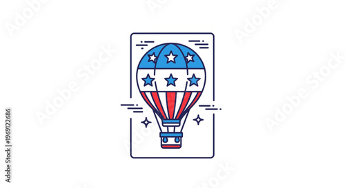 Festive American themed hot air balloon outlined illustration for patriotic celebrations