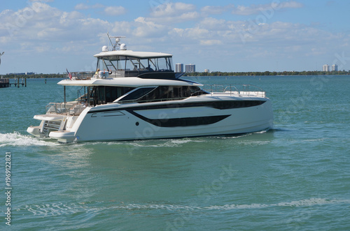 Motor Yacht cruising on the Florida Intracoastal Waterway off Miami Beach.