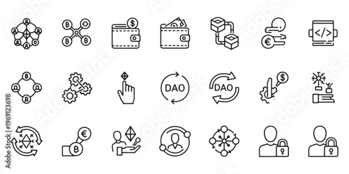 Business icons, finance symbols, 20 vector graphics, management signs, workflow illustrations