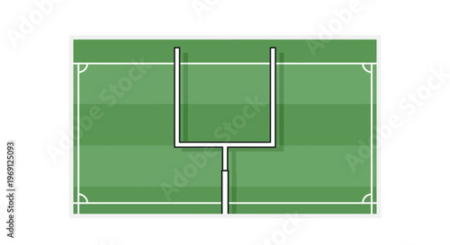 American Football Field Goalpost Top View - Green Grass Field with Yard Lines
