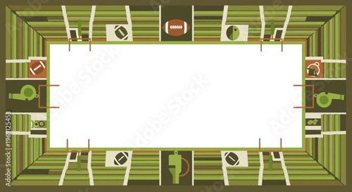 American Football Stadium Frame with Field and Goalposts - Copy Space