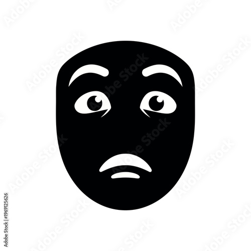 Sad face mask black and white illustration.