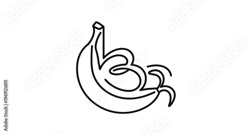 Elegant continuous line art illustration depicting a partially peeled banana, showcasing its