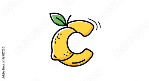 Creative lemon letter C illustration, a vibrant citrus initial design for fresh branding