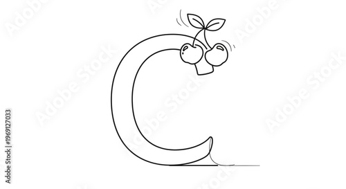 Charming Monoline Letter C with Sweet Cherries Drawing for Educational and Children's Content or