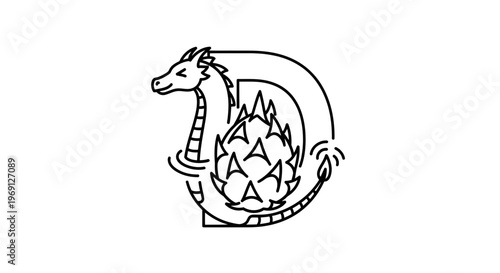 Creative minimalist logo design featuring a stylized dragon intertwined with a dragon fruit