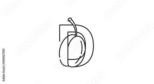 Modern elegant fruit lettermark D logo concept with integrated organic lines vector artwork
