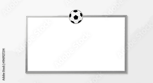 Soccer ball on blank whiteboard, copy space for text and design