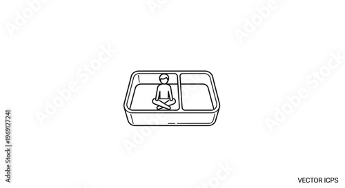 Contemplative figure in segmented vessel visualizes introspection within confined personal space