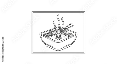 Zen Noodle Meditation: A Calm Figure Finds Serenity Amidst Steaming Ramen Comfort and Culinary Bliss