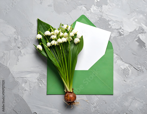 Wallpaper Mural Lily of the Valley Bouquet with Green Envelope and Card. Torontodigital.ca