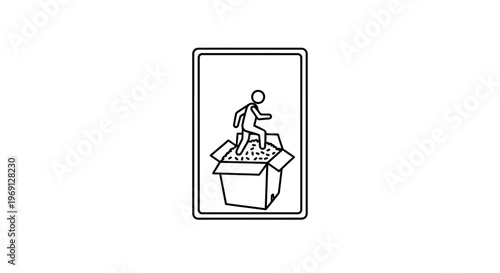 Monochrome pictogram illustrating human interaction with a fragile container full of materials