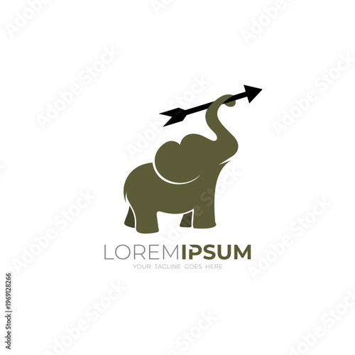 logo of an elephant holding an arrow with its trunk, animal logo template