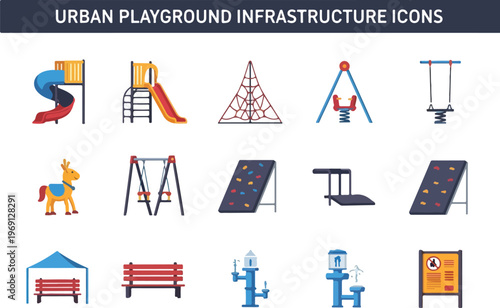 Collection of Urban Playground Infrastructure Icons for Outdoor Recreation and Play Areas
