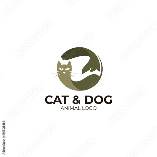 Cat and dog logo with circle design template,  pet shop logo and animal clinic