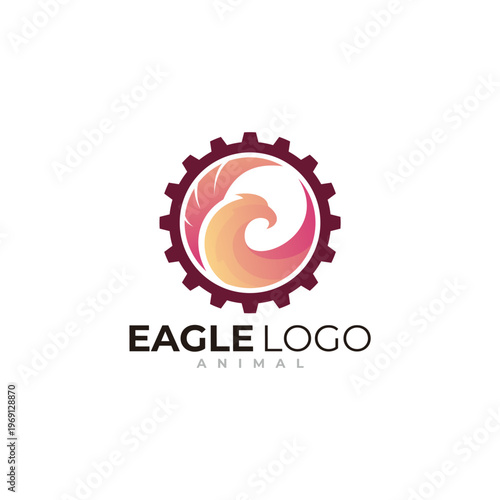 eagle logo with two wings and a gear of a machine, bird logo simple