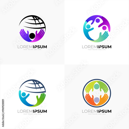 globe logo and people care design social, charity logo with circle design, unity icons