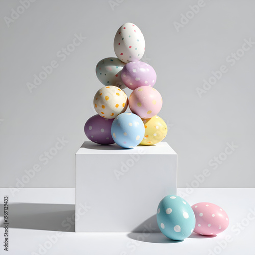 Wallpaper Mural Pastel Easter Eggs Stacked on White Cube for Holiday Decor. Torontodigital.ca