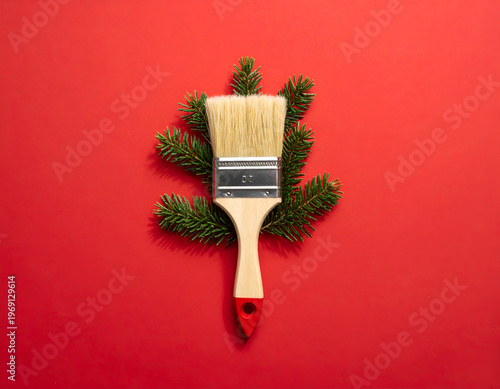 Wallpaper Mural Creative Christmas Tree Concept with Paintbrush and Evergreen Branches. Torontodigital.ca