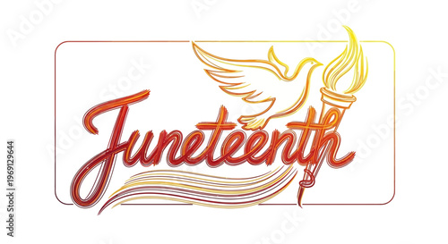 Vibrant Juneteenth emancipation commemoration graphic featuring a hopeful dove and illuminating