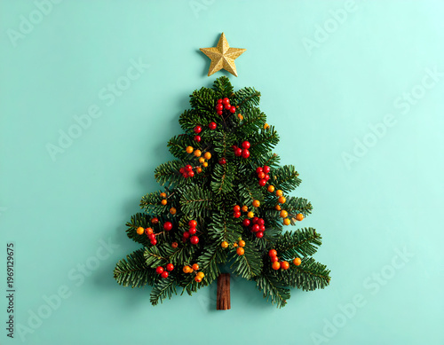 Wallpaper Mural Festive Christmas Tree Arrangement on Light Blue Background. Torontodigital.ca