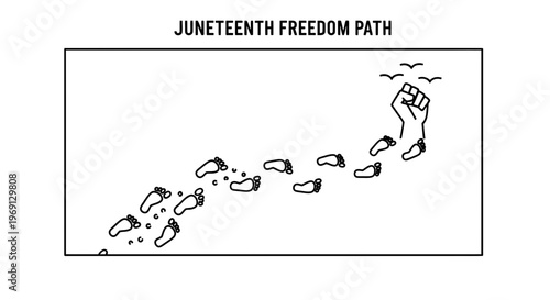 Symbolic journey of liberation and freedom path commemoration with raised fist and flying birds