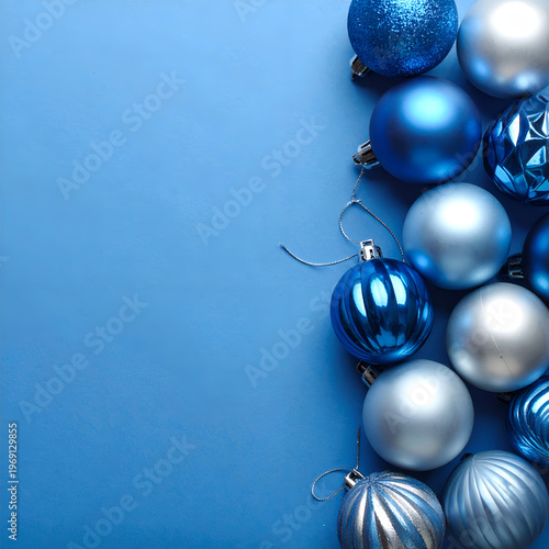 Wallpaper Mural Festive Blue and Silver Christmas Ornaments on a Matching Background. Torontodigital.ca