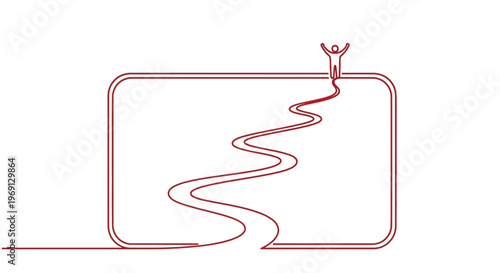 Winding path to personal triumph and achievement represented by a minimalist line art illustration