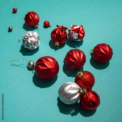 Wallpaper Mural Festive Christmas Ornaments on a Teal Background. Torontodigital.ca