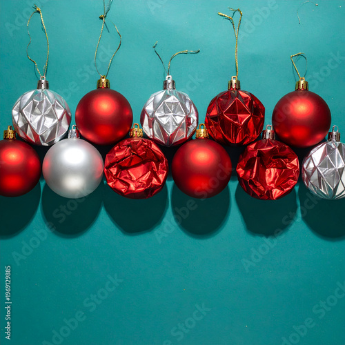 Wallpaper Mural Festive Christmas Ornaments on Teal Background for Holiday Cheer. Torontodigital.ca