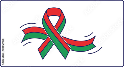 Vibrantly colored red and green ribbon symbolizing collective support and unity for various causes
