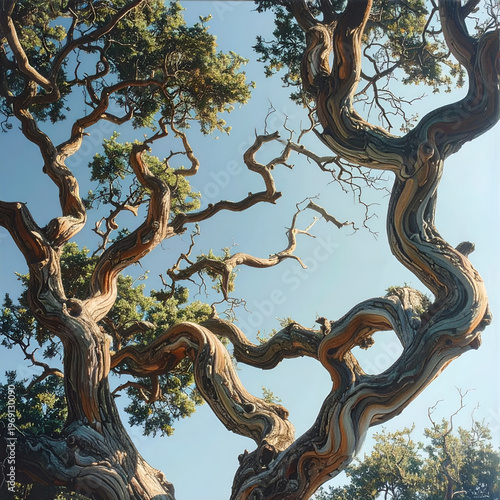 Wallpaper Mural Ancient Juniper Tree with Twisted Branches Against Blue Sky. Torontodigital.ca