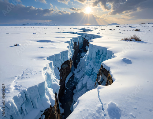 Wallpaper Mural Dramatic Ice Crevasse in a Snowy Landscape Under a Bright Sun. Torontodigital.ca