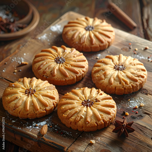 Wallpaper Mural Delicious Flower Cookies on Rustic Wooden Board. Torontodigital.ca