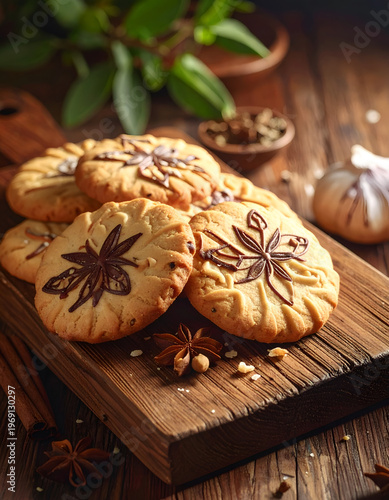 Wallpaper Mural Artisan Star Anise Cookies on Rustic Wooden Board. Torontodigital.ca