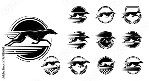 Black and white dog icons running.