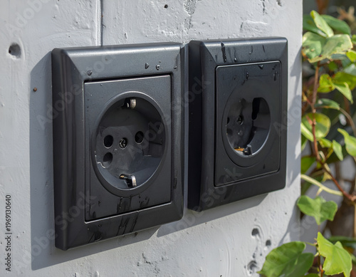 Wallpaper Mural Two black electrical outlets mounted on a white wall. Torontodigital.ca