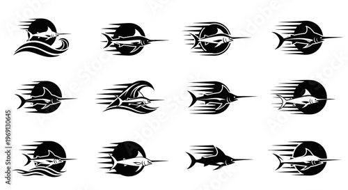 Black and white marlin fish icons.