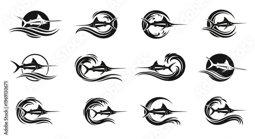 Black and white orca illustrations.