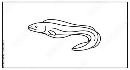 Elegant aquatic creature in minimalist line art style vector illustration of a freshwater eel
