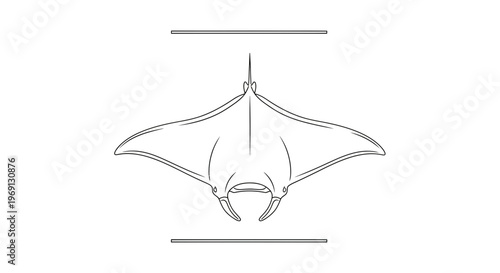 Minimalist single line art illustration of a graceful manta ray in serene aquatic motion