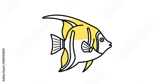Stylized yellow and white tropical fish line art illustration showcasing marine life simplicity