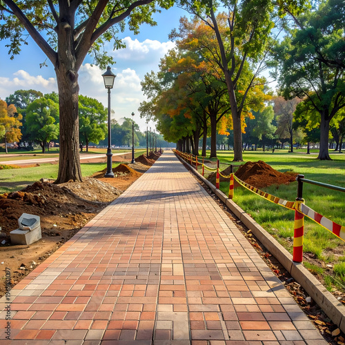 Wallpaper Mural Autumn Pathway Renovation - A Serene Walkway Under Construction. Torontodigital.ca