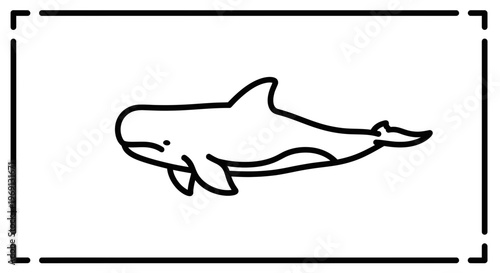 Minimalist marine creature illustration featuring a stylized aquatic mammal line drawing icon