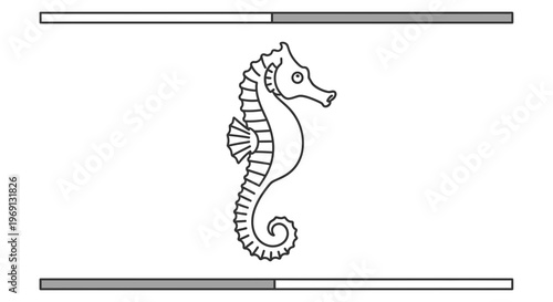 Elegant seahorse line art illustration in a minimal black and white aquatic style artwork