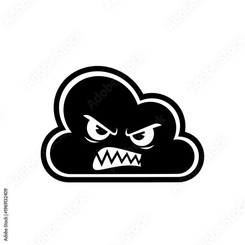 Angry Black Cloud Cartoon Character with Fierce Expression.