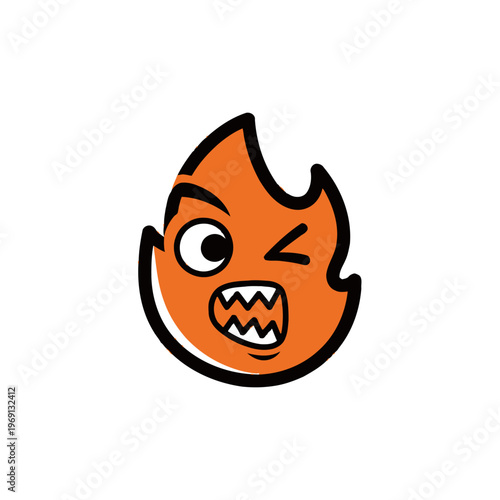 Angry fire flame character with a winking eye and sharp teeth.