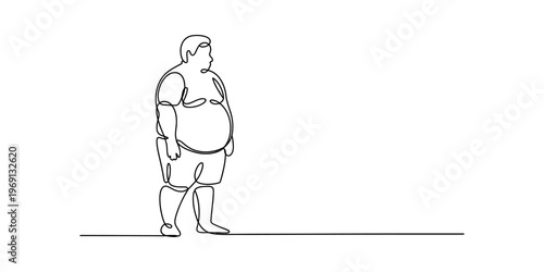 A continuous line drawing of a person with a heavy build standing alone on a plain white background Vector, illustration